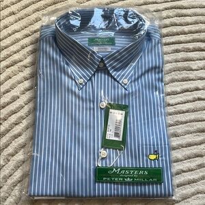 Masters Augusta National Peter Millar Dress Shirt Blue Stripe Button Down G